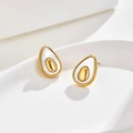 Detailed view of avocado-shaped stud earrings with gold finish and shell inlay - 5577 Avocado Shell Stud Earrings / Gold