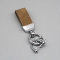 Brown suede leather car keychain with polished silver metal ring and stitch detail - Short Style / Coffee/Silver