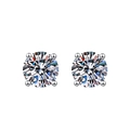 Classic round cut moissanite stud earrings with four-prong silver setting - TED342-Classic Round Four-Prong Studs