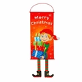 Merry Christmas elf hanging flag with festive orange gradient and long striped legs - Elf Boy Style