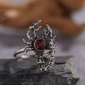 Detailed macro shot of a silver scorpion ring with a round red garnet stone in punk style - Natural Garnet Scorpion Ring LR294