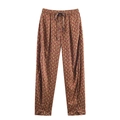 Damenhose mit burgunderrotem Paisley-Print, elastischem Tunnelzug und geradem Beinschnitt - XS / Pants