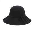Women's black knit sun hat with decorative bow detail and breathable texture - Black