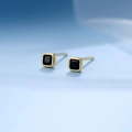 Minimalist S925 silver square stud earrings with black stones and gold-plated finish - 925 Silver / Gold Plated-Black Zirconia