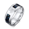 Anello da uomo 8mm in acciaio inossidabile con carbonio nero blu e simbolo massone - Taglia US 7 / Argento (Massoneria)