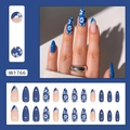 Unghie finte blu a mandorla con motivi di margherite bianche e French tips, set da 24 - Design Floreale Blu Klein (Stile con Colla)(W1766)
