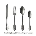 Vintage relief pattern 4-piece cutlery set with matte grey stainless steel finish - Knife Fork Spoon Tea Spoon 4-Piece Set