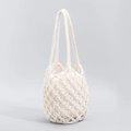 Borsa a secchiello in cotone intrecciato a mano beige con fodera interna a coulisse - Stile Crema (ES240010-3)