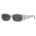 Oval sunglasses with transparent grey frame and textured quilted pattern on temples - Transparent Grey