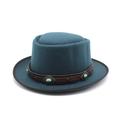Detail of dark blue felt hat with vintage leather band and turquoise metal studs - M (56-58cm) / Teal