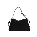 Borsa a cuscino in pelle nera opaca con zip argentata e tracolla regolabile - Nero
