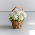 Handmade crochet mini basket with yellow and white sunflowers in a rustic woven style - Mini Basket-White Flower