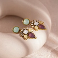 Close-up of vintage geometric earrings with colorful resin stones on a ceramic ring - S925 Pin - Colorful Resin Rhinestone Drop Earrings
