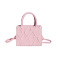Pink large-capacity quilted tote bag with frayed diamond pattern and crossbody strap - Pink