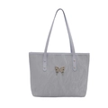 Borsa tote grigio chiaro minimalista con decoro a farfalla e trama stropicciata - Blu