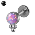 G23 titanium labret stud featuring pink opal inlay and triangular metal ball accents - G23 Titanium 1.2*6mm / Style 4-Pink Purple Opal(OP38)