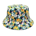 Detailopname van de bloemen vissershoed met levendige plantenprint en fijn stikselwerk - M (56-58cm) / Groene Bloemenstijl (2#)