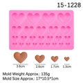 Rosa Herz-Silikonform für Schokolade und Fondant mit 19 Vertiefungen und 4 Größen - Rosa
