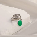Adjustable silver pentagram ring featuring a green teardrop enamel charm pendant - Adjustable Open / Steel Color Teardrop Green