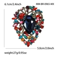 Vintage style bronze brooch with colorful crystals and pear-shaped blue centerpiece - Rainbow