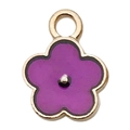 Golden flower charm with purple enamel and center bead for DIY jewelry making - Small Flower (14800)