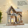 Christmas light-up wooden snow house decoration with warm LED lighting and natural finish - B8564 Log House