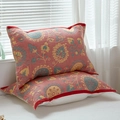 Pair of red 4-layer cotton gauze pillow covers with yellow bohemian floral jacquard pattern - Red Ice Dream