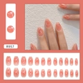 24 unghie finte sfumate rosa pesca con motivi a spirale bianchi disegnati a mano - Stile Linee del Battito Cardiaco (R957)