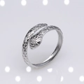 Adjustable silver snake-shaped stainless steel ring with detailed scale texture - b19 Snake Scale Texture / Silver
