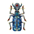 Vintage Käfer Brosche aus tiefblauem Emaille mit bunten Strasssteinen auf Goldlegierung - Königsblauer Käfer