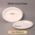 Oval biodegradable sugarcane pulp plate medium size 26.5x20cm for eco-friendly dining - Medium Oval Plate Thickened / White
