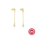 Pendientes largos asimétricos de trébol de cuatro hojas en plata S925 bañada en oro y circón - Plata 925 / Trébol Asimétrico Geométrico Dorado