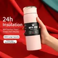 Geïsoleerde roze 500ml 304 roestvrijstalen vacuümfles sportwaterfles met schroefdop - 500ml / Slim Roze (LED-deksel)