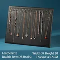 Black leather necklace display board with 28 gold hooks measuring 37x30cm for jewelry - Double Row 28 Hooks / Black PU Leather