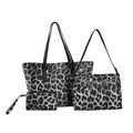 3-piece black and white leopard print tote bag set on white background - Three-Piece Set / Black Leopard