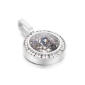 Round silver pendant featuring blue stone with silver flakes and paved zircon rim - Deep Blue Sparkle Style (KP100741-K)