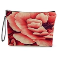 Beauty case floreale in tela con fiori rossi vivaci, zip nera e cinturino da polso - Stile Peonia Intensa (Stile 3)