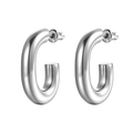 Orecchini a cerchio a C in acciaio inossidabile argento lucido per donna in stile geometrico - Stile a Forma di C Ovale Spesso 5.0 (MS-071) / Color Acciaio