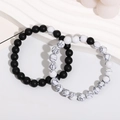 Passendes Perlenarmband-Set für Paare in mattem Schwarz und weißer Marmoroptik - Set 2 (Matte Black & Howlite)