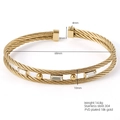 Double-layer braided wire bracelet in 18K gold-plated stainless steel with zircon stones - Three White Rectangular Stone Style (624-02)