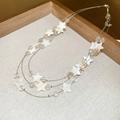 Dettaglio della collana d'argento a tre strati con stelle di madreperla e cristalli - Pendente in Madreperla a Forma di Stella (Necklace-Silver-Star)