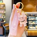 Portachiavi rosa traslucido a forma di Bulldog Francese con cinturino morbido e anello d'oro - Rosa