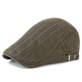 Deep brown striped flat cap with side metal buckle for men and women - Adjustable / Army Green