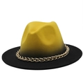 Fashionable gradient yellow to black wool fedora hat with a bold gold chain band - M(56-58cm) / Yellow Black Gradient (09)