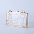 Transparente Acryl-Abendtasche mit Eiswellen-Textur und goldenem Metallrahmen - Eisriss Quadratische Box + Doppelte Kette / Transparent