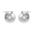 Detailed macro view of silver spherical huggie hoop earrings with a matte texture finish - VE1041 Smooth Round Ball / White Gold