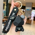 Portachiavi orso nero geometrico moderno con cinturino in gomma Ninja Warriors e anello oro - Nero
