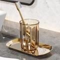 Amber translucent toothbrush cup with luxury gold tray on marble bathroom countertop - Autumn Tea Color (Cup Only)
