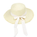 Dettaglio di un cappello di paglia beige chiaro con bordi sfrangiati e nastro a fiocco - Wide Brim / Beige