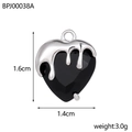 Detailed view of black faceted heart pendant with silver liquid metal drip and dimensions - Black Fluid Heart (BPJ00038A)